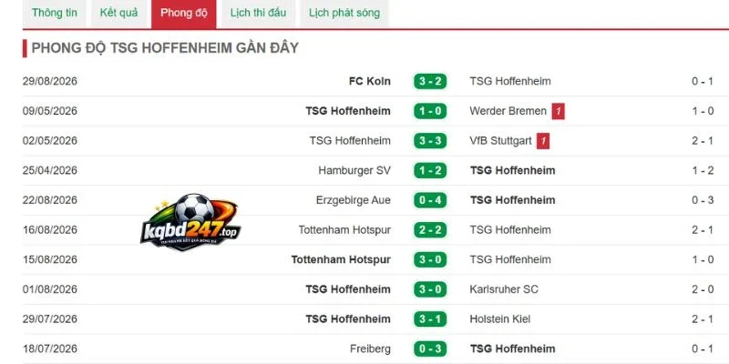Phong độ Hoffenheim