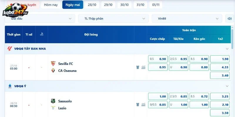 Dự đoán kèo trận Sevilla vs Osasuna ngày 27/10/2026